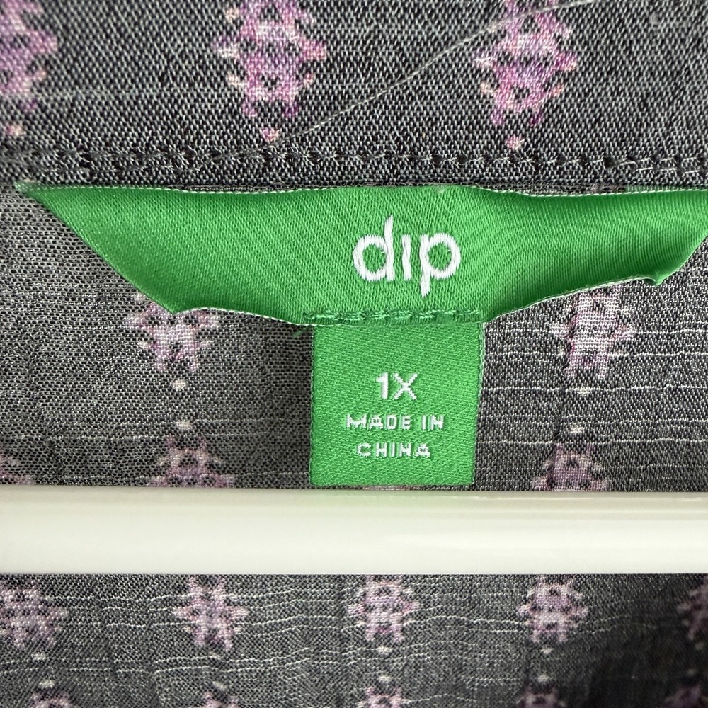 Dip Gray Purple Geometric Pattern Short Sleeve Blouse Women's Size 1X Boho - Picture 4 of 6